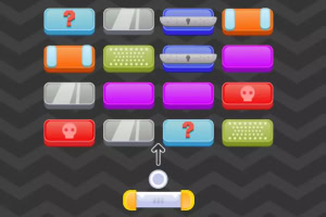 다양한 색상의 직사각형 블록과 한가운데 화살표로 표시된 원형 공이 있는 이미지