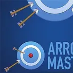 파란색 배경 위에 과녁과 화살들이 꽂혀 있으며 ARROW MASTER라는 텍스트가 쓰여 있습니다