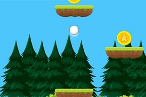 파란 하늘 배경에 나무가 있는 숲 위로 둥근 공과 동전이 떠 있는 장면