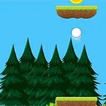 파란 하늘 배경에 나무가 있는 숲 위로 둥근 공과 동전이 떠 있는 장면