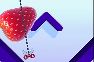 딸기가 점선에 매달려 있고 작은 가위 아이콘이 아래에 있는 이미지