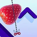 딸기가 점선에 매달려 있고 작은 가위 아이콘이 아래에 있는 이미지