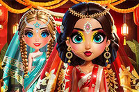 공주들에게 메이크업과 보석으로 인도 웨딩 룩을 디자인하세요!