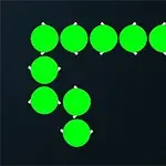 녹색 원으로 이루어진 뱀과 흰색 버섯 모양의 이미지, 오른쪽 아래에 빨간 배경의 아타리 로고