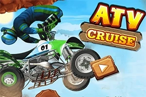 녹색 ATV를 타고 점프하는 사람과 ATV CRUISE라는 글자가 있는 이미지