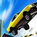 노란색 차가 램프에서 점프하는 장면