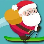 산타클로스가 초록색 스키를 타고 있는 귀여운 일러스트