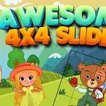 녹색과 주황색 텍스트가 있는 풍경 앞에 소녀와 곰이 서 있는 그림