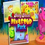 귀여운 소녀와 분홍색 공룡이 서 있는 장면과 여러 이미지가 배경에 있는 모습