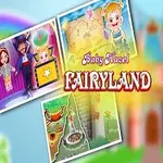 노란 머리를 가진 파란 드레스를 입은 아기와 세 장의 그림이 있는 동화 배경 이미지