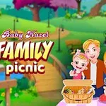 가족과 함께 피크닉을 즐기는 아기와 부모의 일러스트레이션