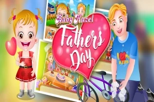 귀여운 소녀와 남자가 아버지의 날을 배경으로 서 있고, 중앙에 하트 모양의 로고가 있습니다