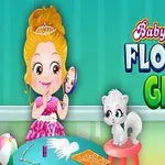 어린 소녀가 분홍 드레스를 입고 거울을 들고 있으며, 옆에 흰 고양이가 있는 장면