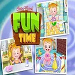 아기 소녀 캐릭터와 다양한 활동 장면이 있는 다채로운 이미지