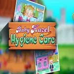 꼬마 소녀가 웃고 있는 그림과 함께 Baby Hazel Hygiene Care라는 문구가 있으며, 작은 이미지들이 배경에 배치되어 있다