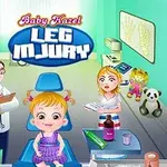 의사의 진료실에서 다친 다리를 검사하는 소녀와 이를 돕는 간호사 및 의사의 모습