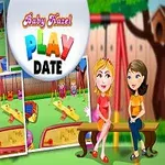 어린이들이 놀이터에서 놀고 있으며, 두 여성이 벤치에 앉아 대화하는 장면