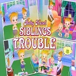 어린 소녀 캐릭터가 다양한 활동을 하고 있는 장난기 가득한 장면들과 Siblings Trouble이라는 글자가 포함된 이미지