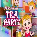 귀여운 어린 소녀들이 차를 마시고 있는 다채로운 실내 파티 장면