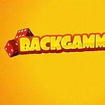 주황색 배경 위에 BACKGAMMONIA라는 글자가 두 개의 주사위와 함께 표시되어 있습니다