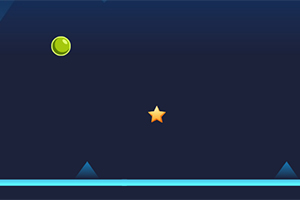 어두운 배경에 초록색 공과 노란 별이 있으며, 아래에는 파란 선과 삼각형이 보입니다