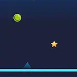 어두운 배경에 초록색 공과 노란 별이 있으며, 아래에는 파란 선과 삼각형이 보입니다