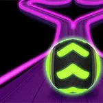 형광 색상의 공이 네온 불빛의 길 위에 놓여 있는 이미지