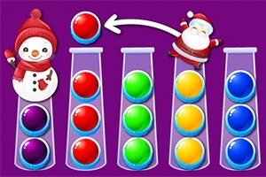 산타와 눈사람이 색색의 공을 시험관에 넣으려 하는 삽화