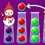 산타와 눈사람이 색색의 공을 시험관에 넣으려 하는 삽화