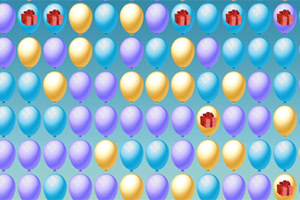 파란색, 노란색, 보라색 풍선과 몇 개의 선물 아이콘이 있는 이미지