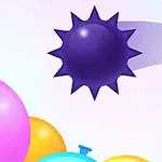 다양한 색상의 풍선과 보라색 뾰족한 구체가 있는 이미지