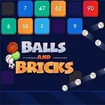 다양한 숫자가 적힌 색깔 있는 사각형 블록들이 있고, 공이 대각선으로 날아가는 장면