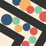 다양한 색상의 원형 도형들이 곡선 구조 안에 있는 추상적인 이미지