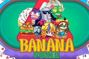 다양한 만화 캐릭터들이 중앙에 모여 있고, 아래에 BANANA POKER라는 텍스트가 있는 이미지