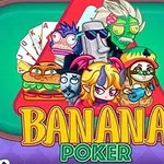 다양한 만화 캐릭터들이 중앙에 모여 있고, 아래에 BANANA POKER라는 텍스트가 있는 이미지