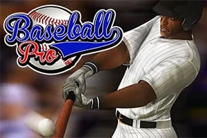 야구 모자를 쓴 선수가 야구 배트를 휘두르는 장면과 Baseball Pro 로고