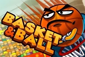 화가 난 표정을 짓고 있는 농구공과 Basket & Ball 글자가 있는 이미지