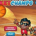 농구 코트를 배경으로 한 캐릭터가 농구공을 던지는 모습