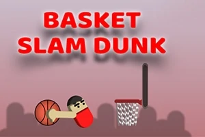 농구공을 덩크슛하는 캐릭터와 농구 골대가 있는 이미지