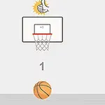 농구공이 바닥에 있고 그 위에 농구 골대가 있는 이미지