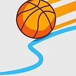 파란색 선을 그리는 연필과 주황색 농구공이 있는 이미지