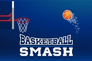 농구 골대와 공이 있는 파란색 배경에 BASKETBALL SMASH라는 글자가 쓰여 있음