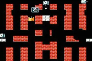 빨간 벽돌로 이루어진 미로 같은 구조에 탱크와 아이콘들이 위치한 이미지