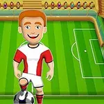 축구 경기장에서 공을 제어하는 만화 스타일의 축구 선수