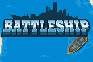 파란 배경 위에 전함의 실루엣과 BATTLESHIP이라는 글자가 중앙에 있고, 오른쪽 하단에 작은 배가 있습니다