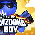 파란색 캐릭터가 선글라스를 착용하고 바주카를 들고 있는 그림과 함께 Online Bazooka Boy라는 글자가 있는 이미지