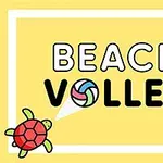 노란색 배경에 BEACH VOLLEY라는 문구와 함께 두 마리의 색색깔 거북이가 있는 이미지