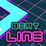 파란색 곡선 경로와 분홍색 네온 텍스트로 꾸며진 레트로 스타일의 그래픽 디자인