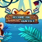 귀여운 동물이 칫솔을 물고 있는 장난스러운 정글 배경