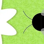 초록 배경 위에서 꽃과 벌이 마주보고 있는 이미지